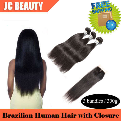 Brazilian Human Hair Bundles with Closure Straight