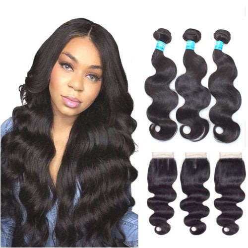 Peruvian Bodywave Human Hair 3bundles with closure