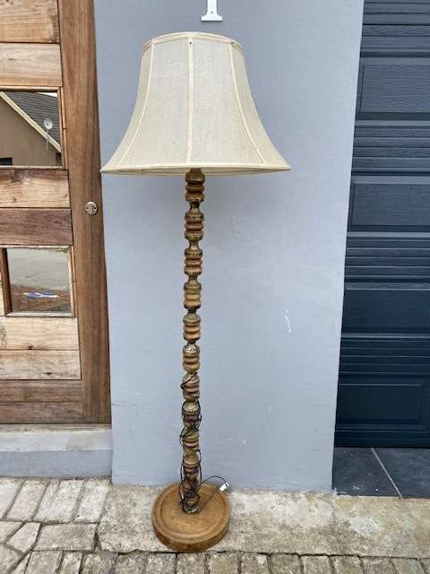 Very tall Vintage Brass and Wooden lamp wlth shade: Lovely item: Height app 1600 mm