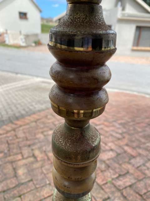 Very tall Vintage Brass and Wooden lamp wlth shade: Lovely item: Height app 1600 mm