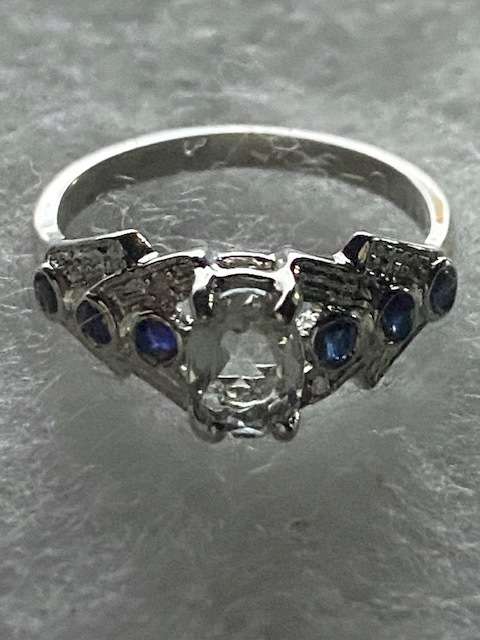 Exquisite Sterling Silver White Topaz, Tanzanite and Diamond Ring: US Size 7