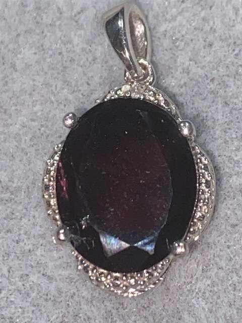 .925 Sterling Silver Garnet and Diamond Pendant: Gorgeous piece:Look at my other listings too!!