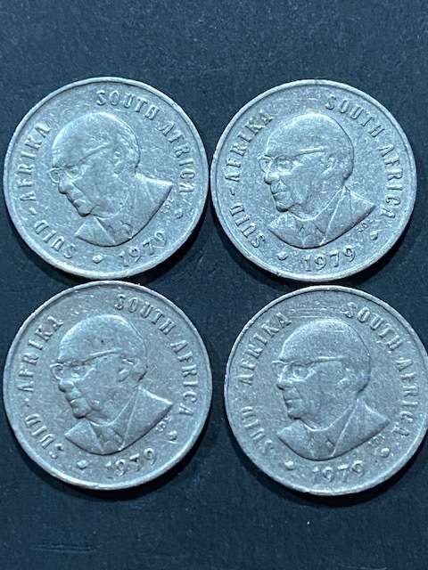 4 RSA 5 cent coins 1979: Good condition !!!
