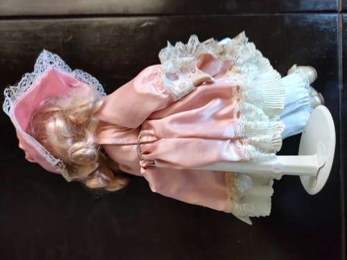 Gorgeous Quality Porcelain Doll with professionally made clothes on stand: See Description (1 of 4)