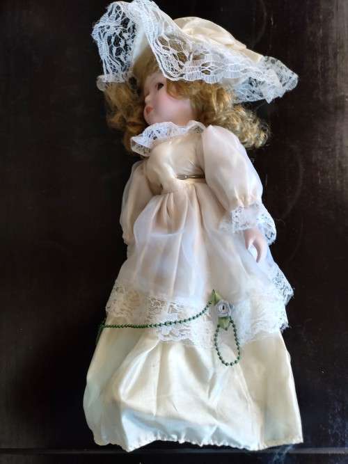 Gorgeous Quality Porcelain Doll with professionally made clothes on stand: See Description (2 of 4)