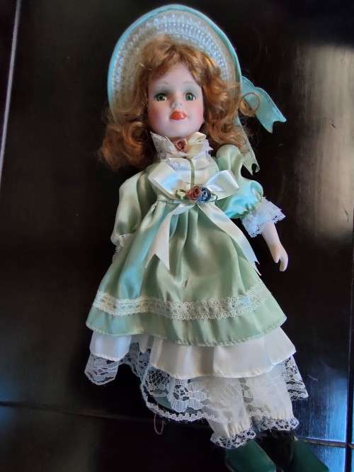 Gorgeous Quality Porcelain Doll with professionally made clothes on stand: See Description (3 of 4)