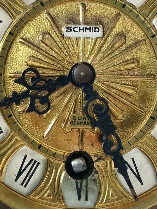 Vintage SCHMID Mantel Clock with key: 100% working order: No glass front