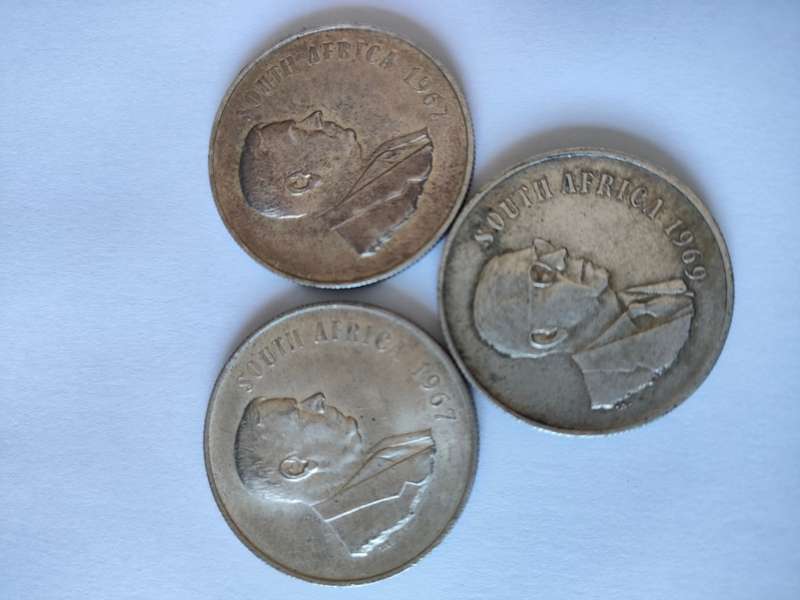 Set of 3 Silver R1 coins: 2 x 1967 plus 1 x 1968: Good grades: Bid per coin to take all 3