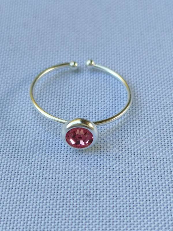 Austrian crystal sterling silver ring - open ring size - 925 stamped