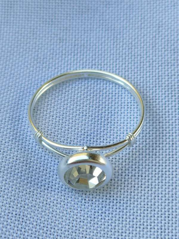 Austrian crystal sterling silver ring - size: US 7 - 925 stamped