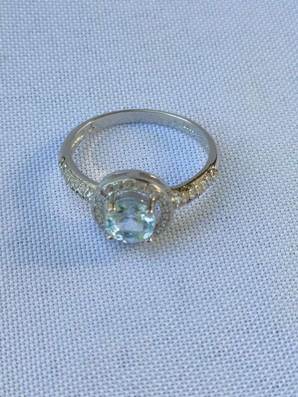 Topaz sterling silver ring - blue and white stones - 1.28 ct -size: US 7 - 925 stamped