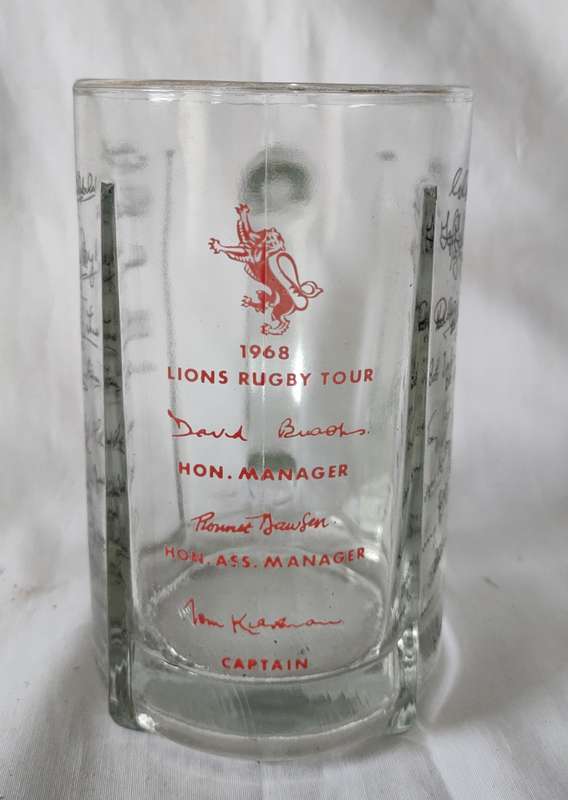 Rare 1968 British Lions Beer Mug with the signatures of all players and management staff