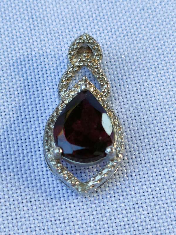 Garnet and diamond sterling silver pendant - natural mined 2.86 ct stone - 925 stamp