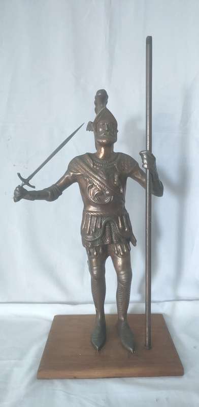 Exquisite Copper and Copper plate Statue of a Roman Soldier on stand: No damage