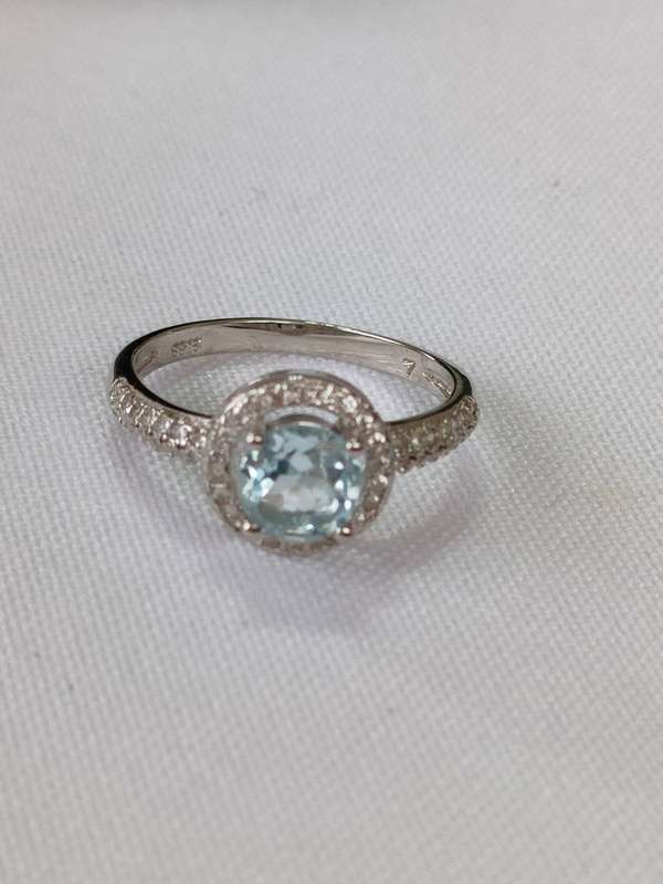 Topaz and diamond sterling silver ring - 925 stamp - size US 7