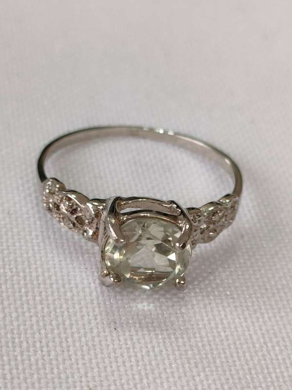 Citrine and diamond sterling silver ring - 925 stamp - size US 7