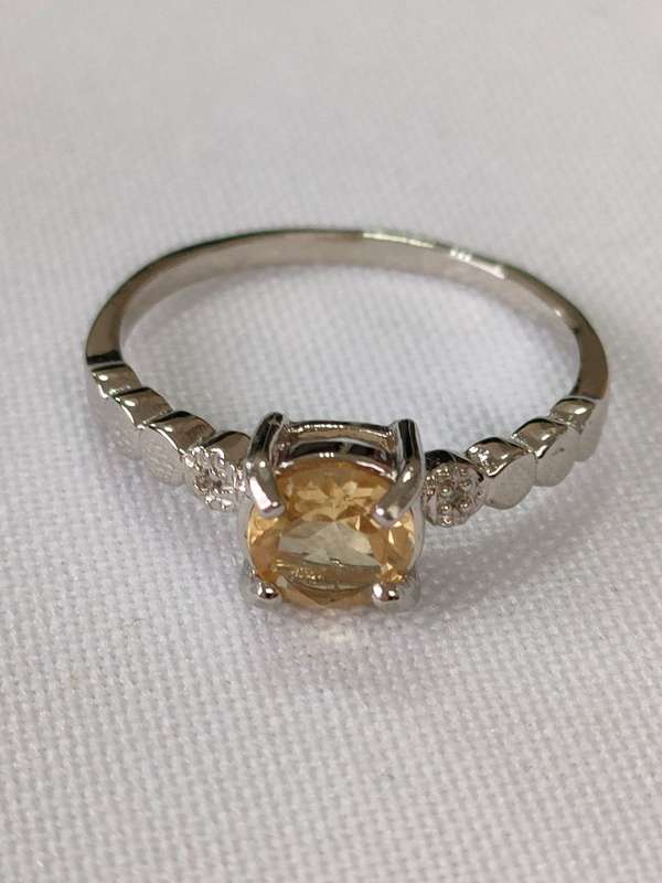 Citrine and diamond sterling silver ring - 925 stamp - size US 7