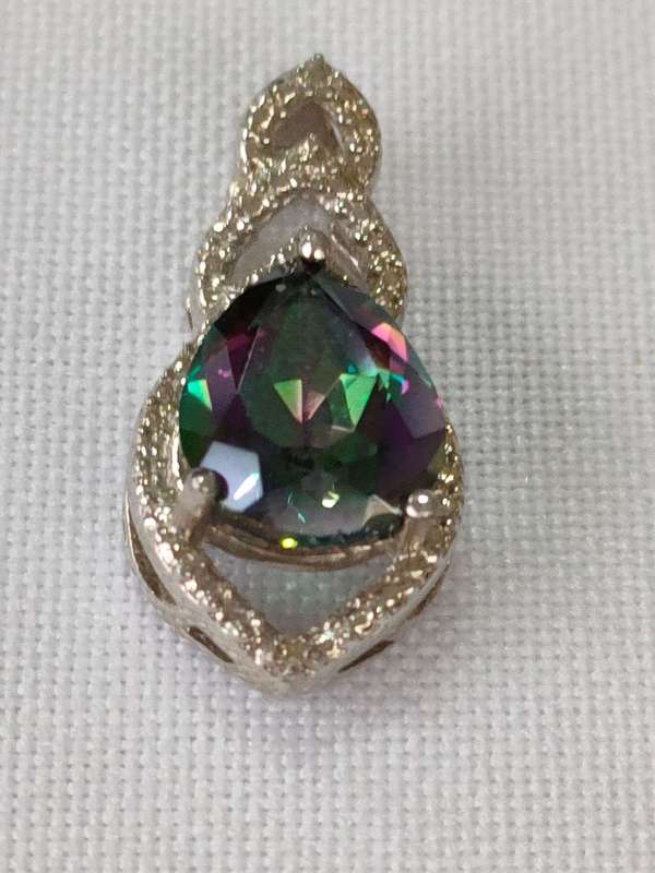 Mystic Topaz and diamond sterling silver pendant -stamped 925