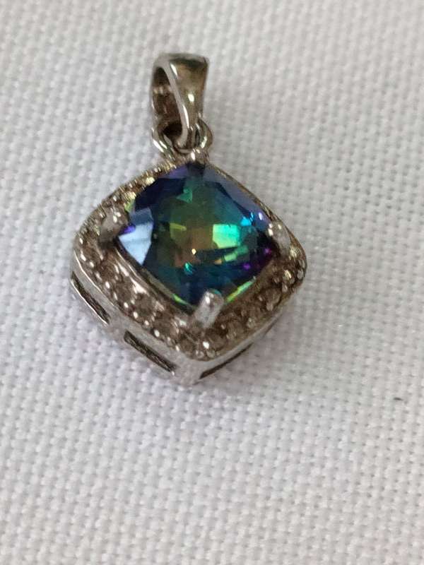 Mystic Topaz and diamond sterling silver pendant -stamped 925