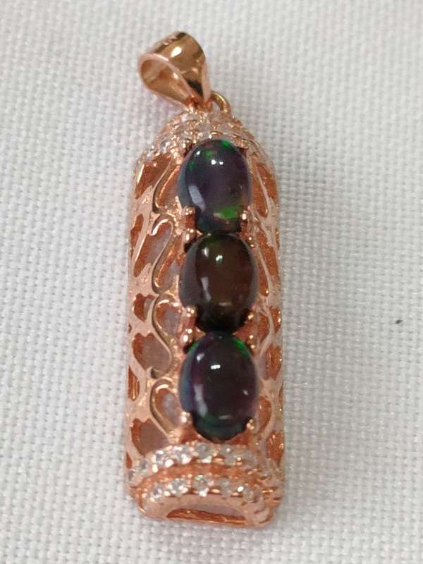 Ethiopian Opal and diamond sterling silver with rose gold overlay pendant - natural stones