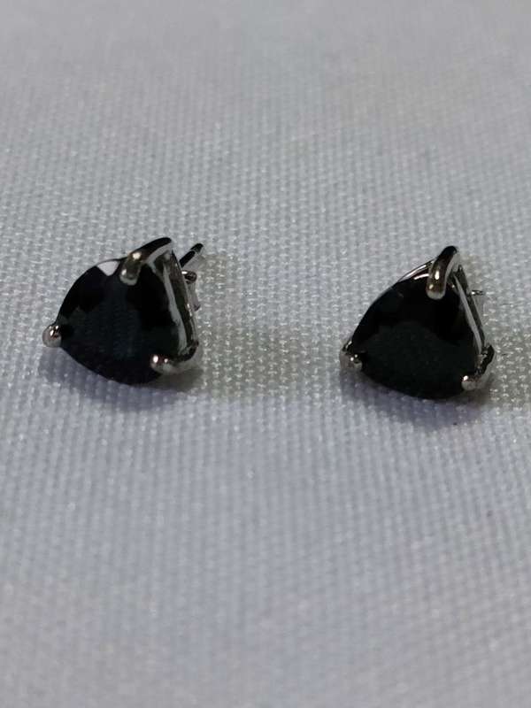 Midnight blue, almost black Sapphire stud earrings - 925 stamp