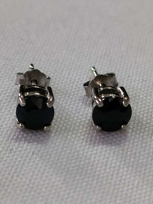 Sapphire sterling silver stud earrings -dark blue colour - 925 stamped