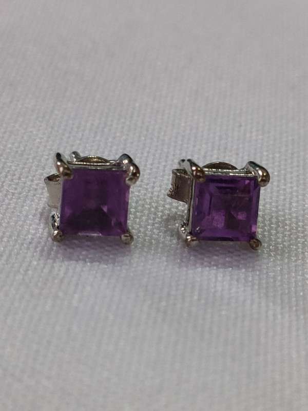Amethyst sterling silver stud earrings - large stones - 925 stamped