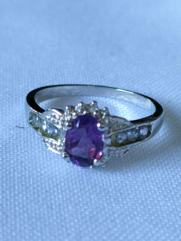 Amethyst, Tanzanite and diamond sterling silver ring- size US7 - 1.10 ct plus - 925 stamped