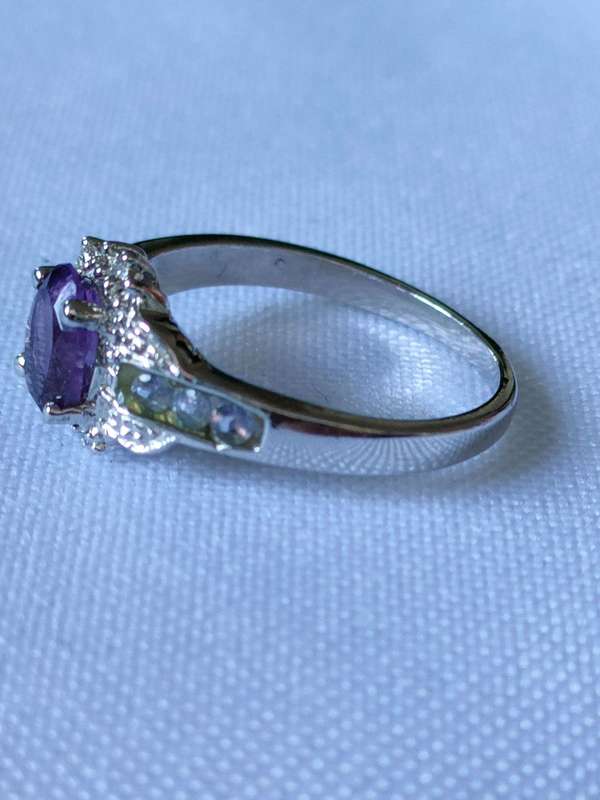 Amethyst, Tanzanite and diamond sterling silver ring- size US7 - 1.10 ct plus - 925 stamped