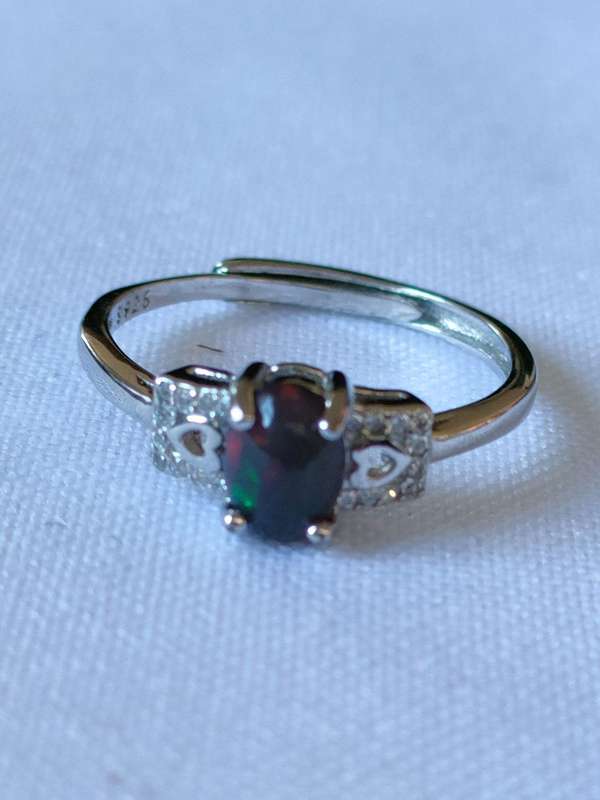 Ethiopian Opal and Topaz sterling silver ring - size adjustable - 0.80 ct plus - 925 stamped