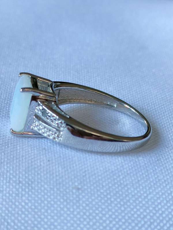 Opal and diamond sterling silver ring - size US7 - 1.70ct plus - lab created stone