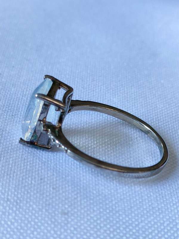 Opal and diamond sterling silver ring - size US7 - 1.70 ct- 925 stamped - lab created stone