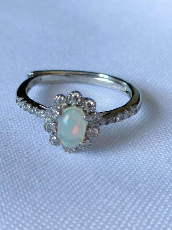 Ethiopian Opal and Topaz sterling silver ring- size adjustable - 1.00 ct plus- 925 stamped