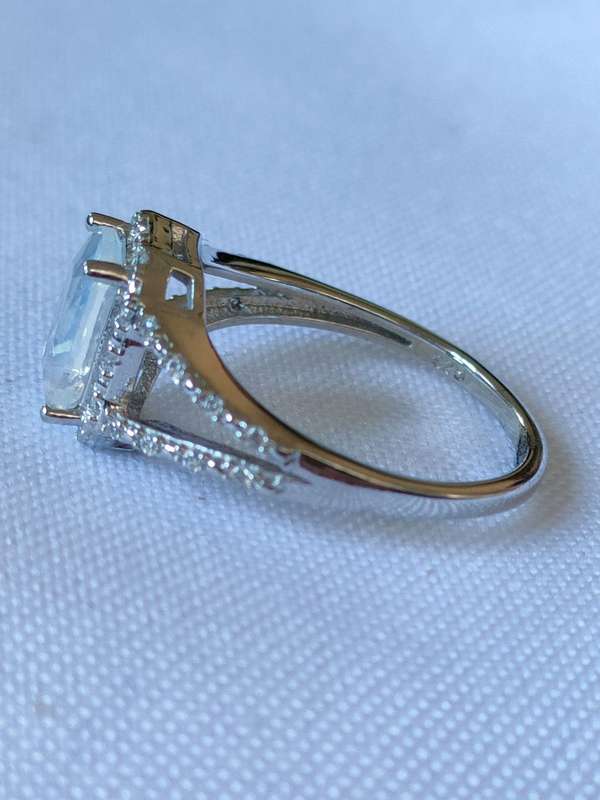 Opal and diamond sterling silver ring - size:US7 - 2.00 ct plus lab created stone - 925 stamped
