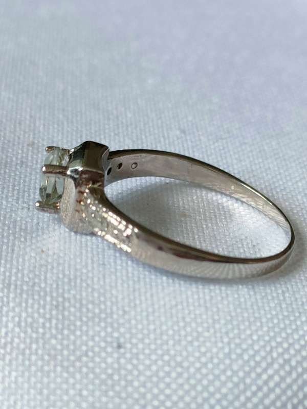 Amethyst and diamond sterling silver ring - green stone - size:US7 - 0.50ct - 925 stamped