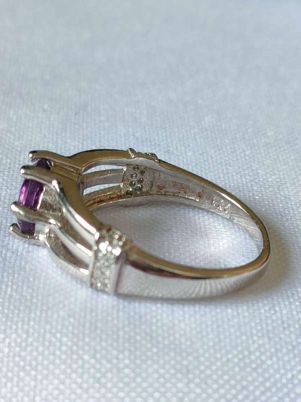 Amethyst and diamond ring sterling silver ring - naturally mined - size US 7 - 1.30ct - 925 stamp