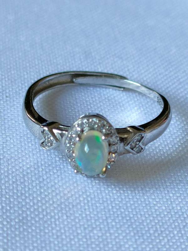 Moonstone, Topaz and diamond ring - adjustable size - naturally mined stones - 1.10 ct - 925 stamp