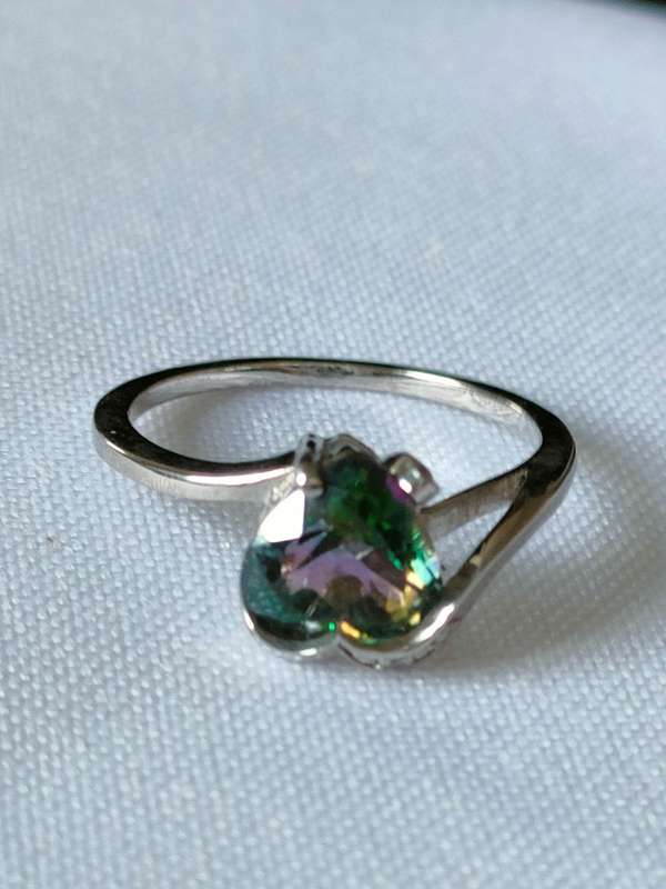 Mystic Topaz and diamond sterling silver ring - naturally mined - size US 7 - 1.30ct - 925 stamp