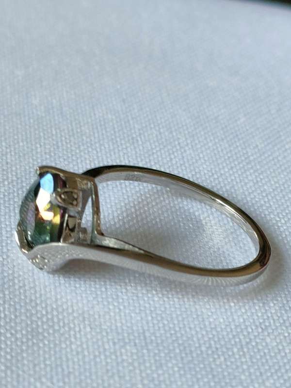 Mystic Topaz and diamond sterling silver ring - naturally mined - size US 7 - 1.30ct - 925 stamp