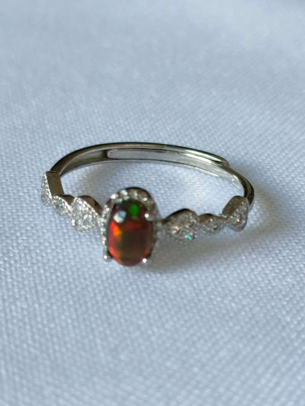Ethiopian Opal and Topaz sterling silver ring - adjustable size -naturally mined- 1 ct - 925 stamp