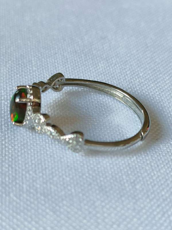 Ethiopian Opal and Topaz sterling silver ring - adjustable size -naturally mined- 1 ct - 925 stamp