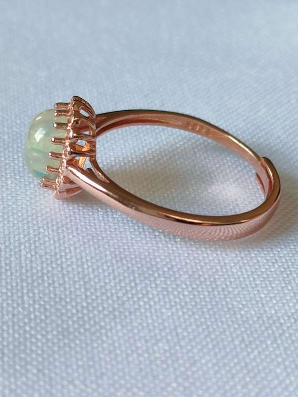 Ethiopian Opal and White Topaz in rose gold over sterling silver - adjustable size - 1 ct -925 stamp