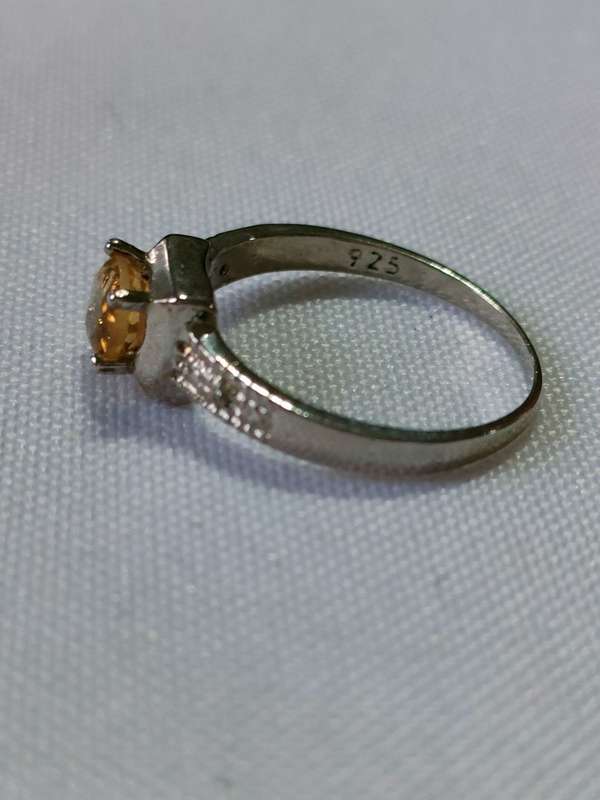 Citrine and diamond sterling silver ring - naturally mined - size US 7 - 0.50 ct -925 stamp