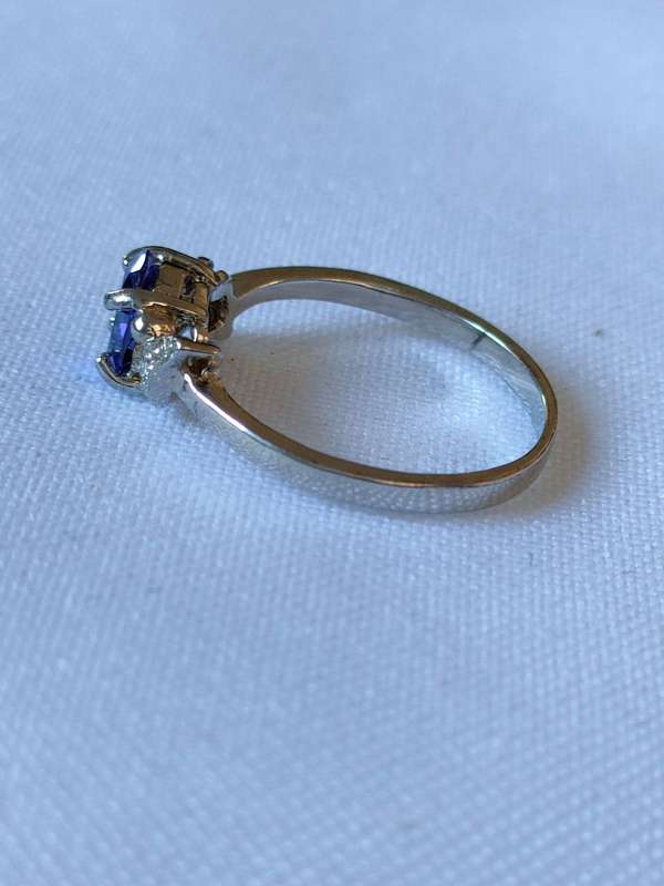 Iolite and diamond sterling silver ring - naturally mined stones - size US 7 - 0.80 - 925 stamp