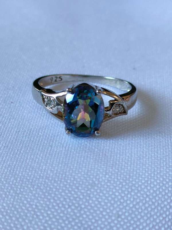 Mystic Topaz and diamond sterling silver ring - size US 7 - natural stone - 1.40 ct - 925 stamp