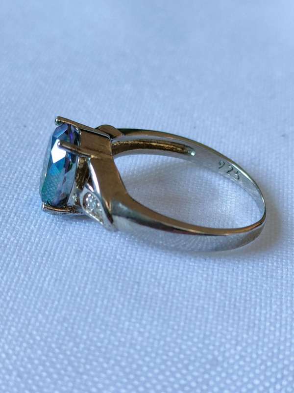 Mystic Topaz and diamond sterling silver ring - size US 7 - natural stone - 1.40 ct - 925 stamp