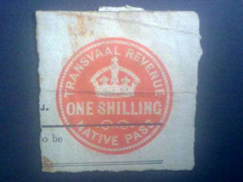 Transvaal Native Pass Revenue Historic Item,one Shilling.