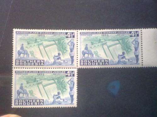 Rhodesia Block of 3 Fine Mounted Mint .