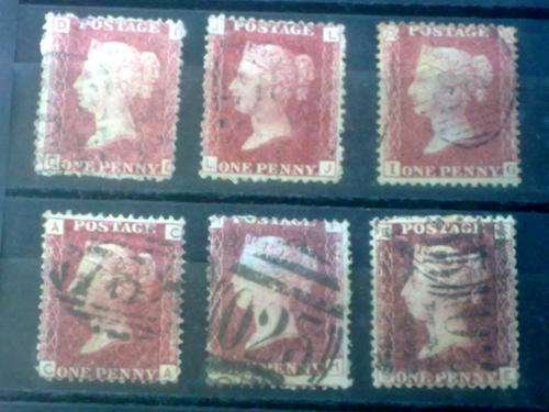 Penny Red Page . Various different Plate Nos