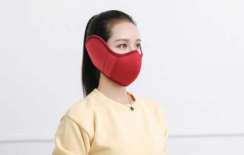 Professional Quality Protective Velvet Cloth 3 Layer Winter Face Masks - Red - Velcro Fastening